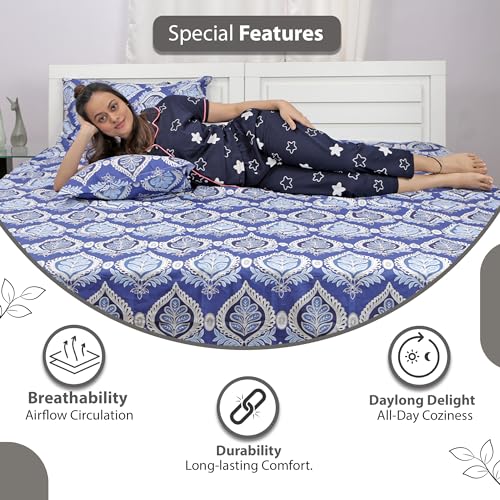 Divine Casa 144 TC 100% Cotton Double Bedsheet with 2 Pillow Covers | Skin-Friendly Fabric for Everyday Comfort | 254 X 222 CM | Floral Pattern | Dazzling Blue - Image 5