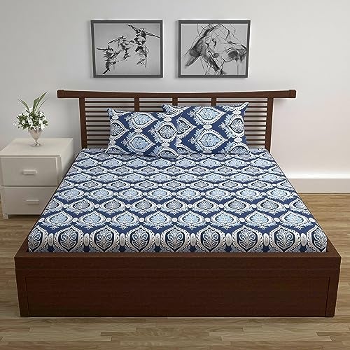 Divine Casa 144 TC 100% Cotton Double Bedsheet with 2 Pillow Covers | Skin-Friendly Fabric for Everyday Comfort | 254 X 222 CM | Floral Pattern | Dazzling Blue - Image 2