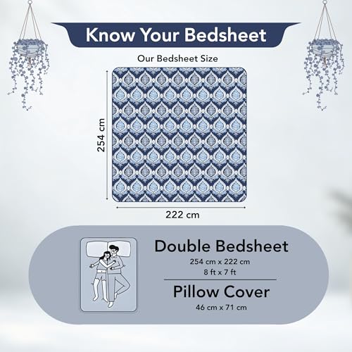 Divine Casa 144 TC 100% Cotton Double Bedsheet with 2 Pillow Covers | Skin-Friendly Fabric for Everyday Comfort | 254 X 222 CM | Floral Pattern | Dazzling Blue - Image 4