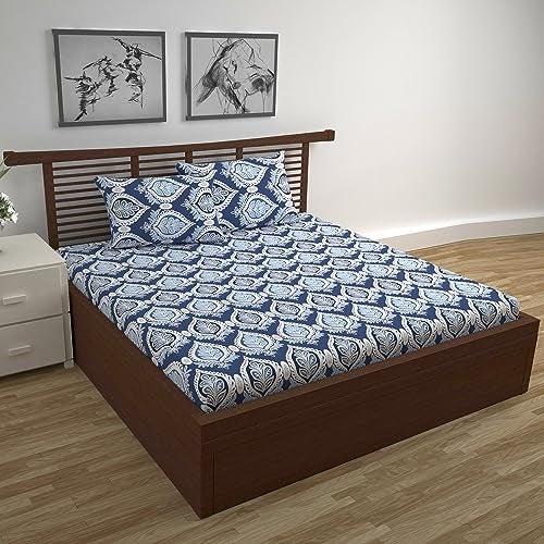 Divine Casa 144 TC 100% Cotton Double Bedsheet with 2 Pillow Covers | Skin-Friendly Fabric for Everyday Comfort | 254 X 222 CM | Floral Pattern | Dazzling Blue - Image 3