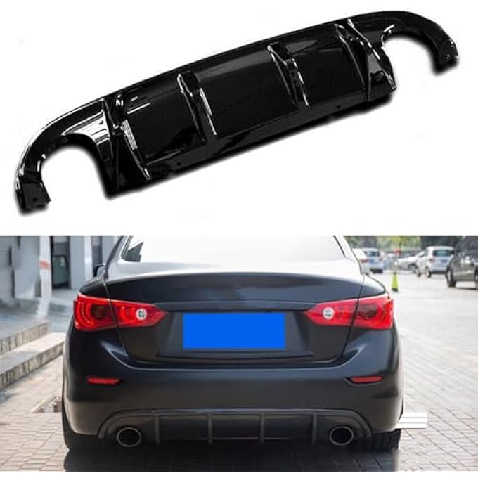 AUSMILA مجموعة شفة المصد الخلفي اللامع الأسود من ABS لسيارة إنفينيتي Q50 2014 2015 2016 2017 - Image 1