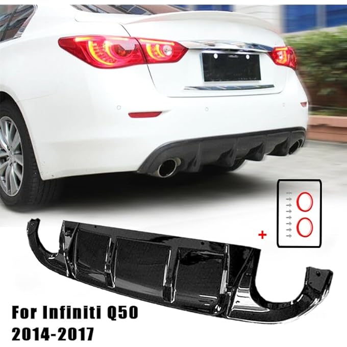 AUSMILA مجموعة شفة المصد الخلفي اللامع الأسود من ABS لسيارة إنفينيتي Q50 2014 2015 2016 2017 - Image 4