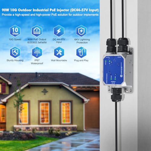 MokerLink IP67 Outdoor 10 Gigabit PoE Injector 10100M1G25G10Gbps DC4857V in Max 120W IEEE 8023 afatbt PoE Out Max 90W Wall Mount Metal Waterproof - Image 3