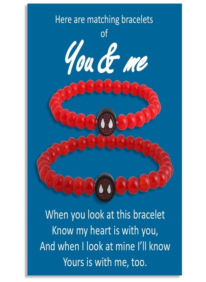QqzsJewls Spider Superhero Matching Bracelets for Mom Son First Day of School Kindergarten Bracelets Gifts for Mama Mini Mommy and Me Comfort Jewelry Christmas Birthday Back to School Gifts Red - Image 1