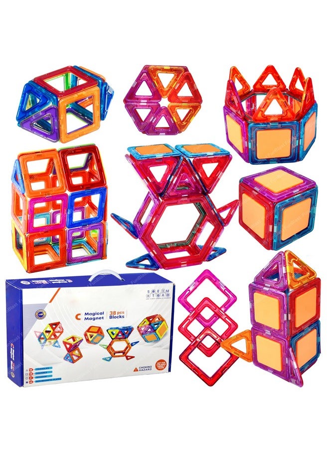 FunBlast FunBlast Magnetic Blocks for Kids, 38 Pcs Magnetic Tiles Assembling & Construction Toys for Kids, DIY STEM Toy for 3+ Years Kids, Boys, Girls, Educational Learning Toys & Games (Multicolor)  - Image 1