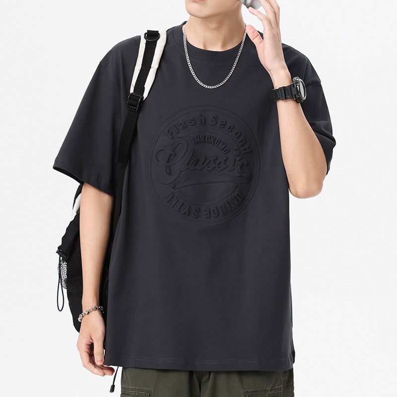 American-Style Heavy Short-Sleeved T-Shirt Men'S High-Grade Men'S Loose Plus Size Men'S Boys' Half-Sleeved T-Shirt - Image 2
