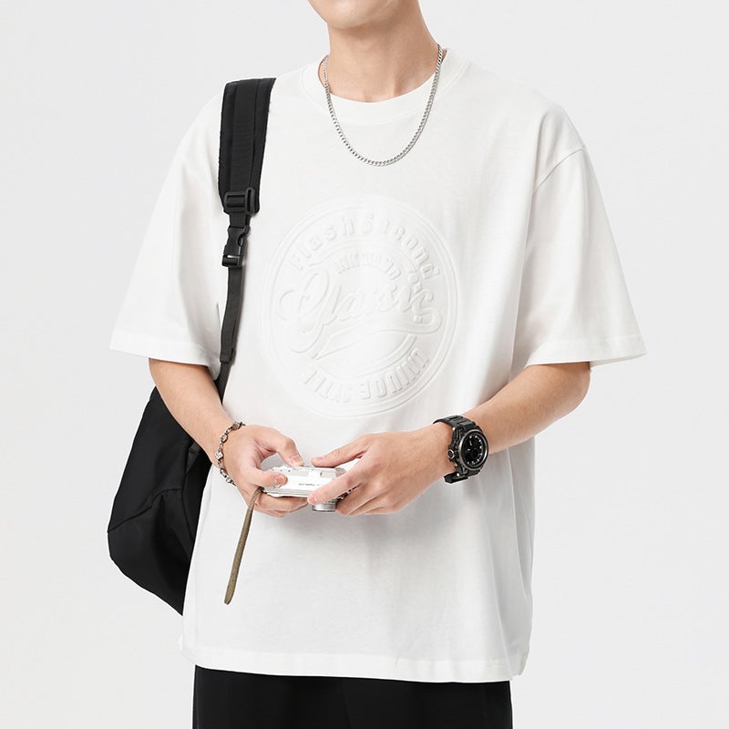 American-Style Heavy Short-Sleeved T-Shirt Men'S High-Grade Men'S Loose Plus Size Men'S Boys' Half-Sleeved T-Shirt - Image 4