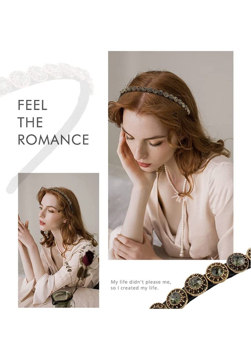 إسكدنيا 3 Pcs Pearls Rhinestones Thin Headbands for Women Girls Luxury Vintage Hair Bands Women's with Cloth Wrapped Metal Hoop Baroque Headpiece Elastic Head - Image 3