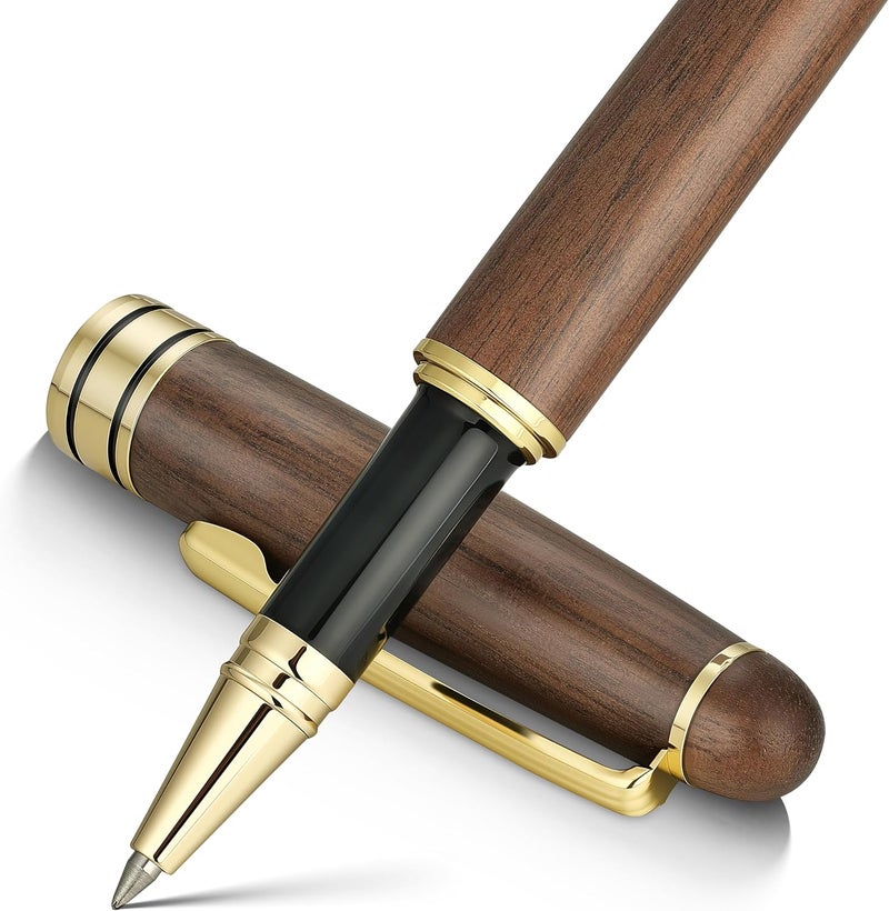 BEILUNER Luxury Wood Ballpoint Pen Writing Set,Walnut-Elegant Fancy Nice Gift Pen Set for Signature Executive Premium Office Fancy Nice Supplies - Gift Boxed with Extra Refills (Black) - Image 1