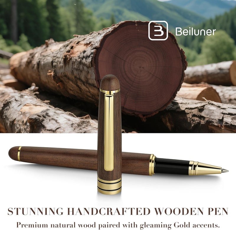 BEILUNER Luxury Wood Ballpoint Pen Writing Set,Walnut-Elegant Fancy Nice Gift Pen Set for Signature Executive Premium Office Fancy Nice Supplies - Gift Boxed with Extra Refills (Black) - Image 2
