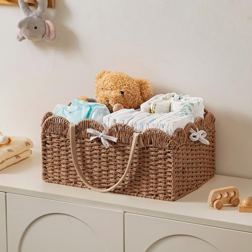 HBlife Large Baby Diaper Caddy, Paper Rope Storage Baskets Nursery Bin with Removable Divider, Portable Car Organizer for Diapers, Baby Shower Gifts, Newborn Essentials Must Haves - Image 4