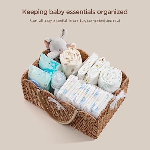 HBlife Large Baby Diaper Caddy, Paper Rope Storage Baskets Nursery Bin with Removable Divider, Portable Car Organizer for Diapers, Baby Shower Gifts, Newborn Essentials Must Haves - Image 3