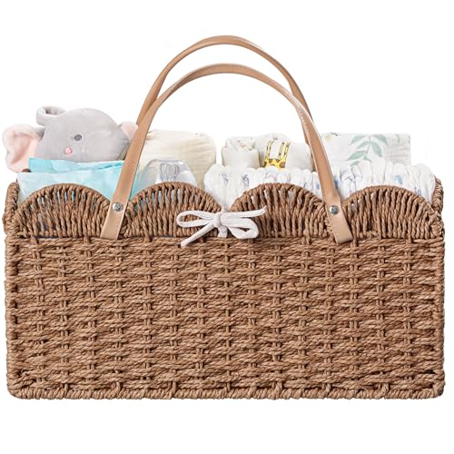 HBlife Large Baby Diaper Caddy, Paper Rope Storage Baskets Nursery Bin with Removable Divider, Portable Car Organizer for Diapers, Baby Shower Gifts, Newborn Essentials Must Haves - Image 1