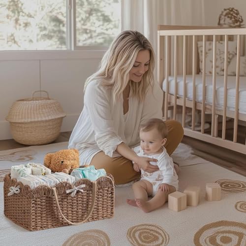 HBlife Large Baby Diaper Caddy, Paper Rope Storage Baskets Nursery Bin with Removable Divider, Portable Car Organizer for Diapers, Baby Shower Gifts, Newborn Essentials Must Haves - Image 5