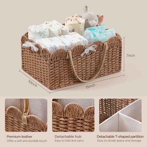 HBlife Large Baby Diaper Caddy, Paper Rope Storage Baskets Nursery Bin with Removable Divider, Portable Car Organizer for Diapers, Baby Shower Gifts, Newborn Essentials Must Haves - Image 2