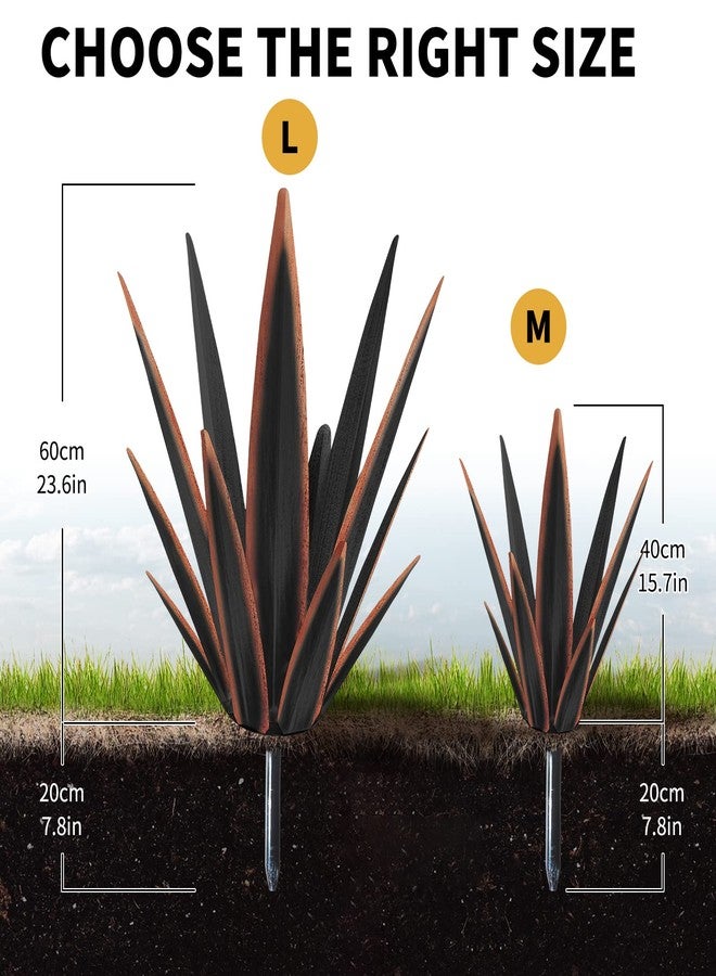 KODIBO Large Tequila Rustic Sculpture, Rustic Metal Agave Plants for Outdoor Patio Yard, Home Decor Hand Painted Metal Agave Garden Yard Statue, Outdoor Lawn Ornaments Yard Stakes (Black -L) - Image 2