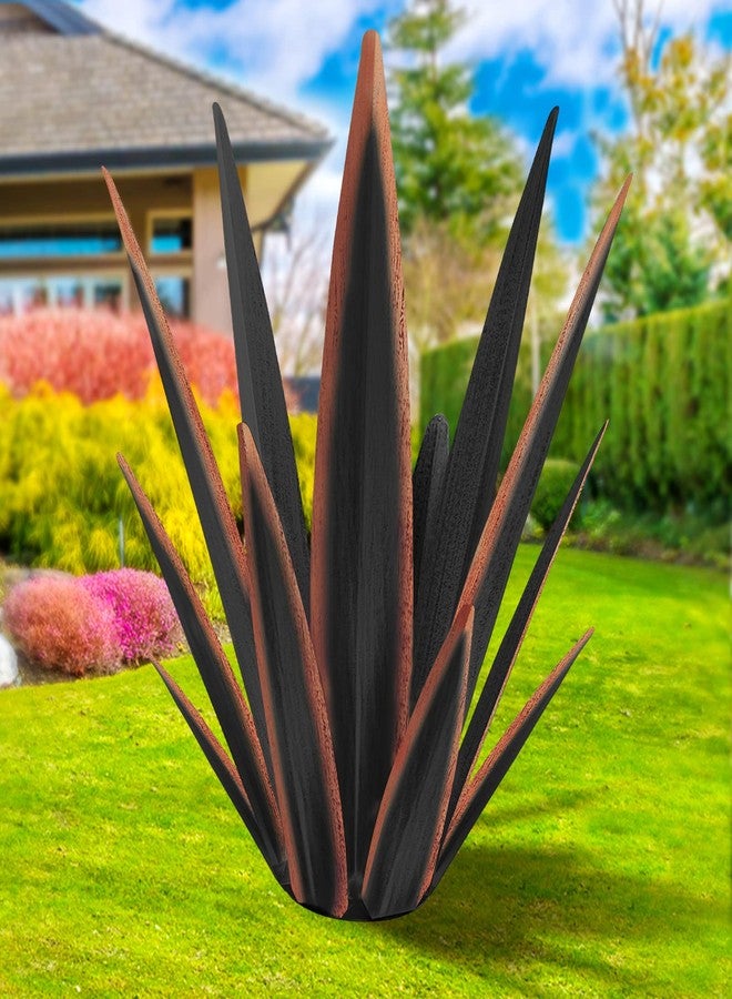 KODIBO Large Tequila Rustic Sculpture, Rustic Metal Agave Plants for Outdoor Patio Yard, Home Decor Hand Painted Metal Agave Garden Yard Statue, Outdoor Lawn Ornaments Yard Stakes (Black -L) - Image 1