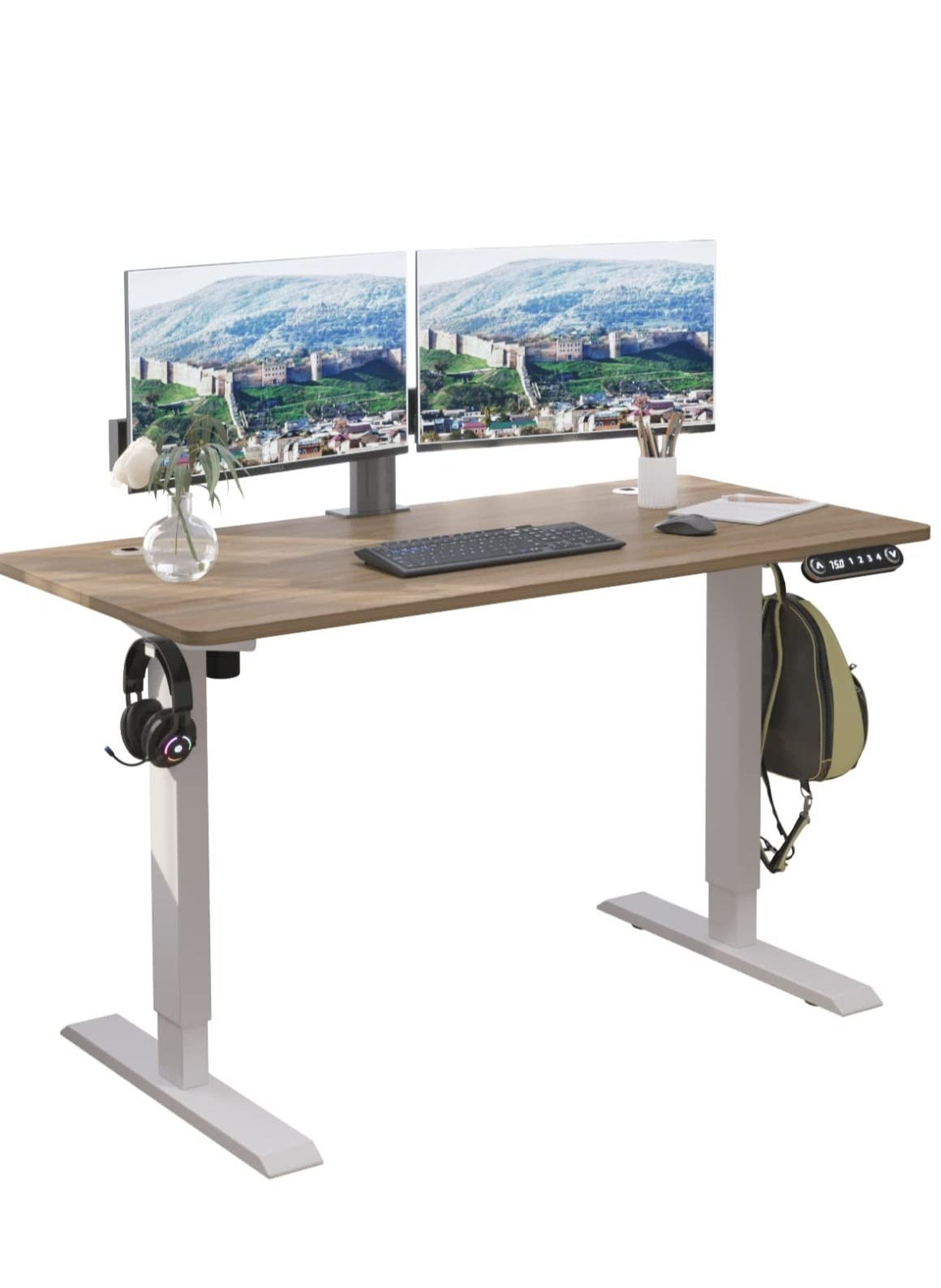 Royal Polar RoyalPolar Sit Stand Home Office Ergonomic Electric Standing Desk Lifting Computer Desk Intelligent Workstation with 4 Height Memory Controller with Headphone Hook 120CM, Natural 