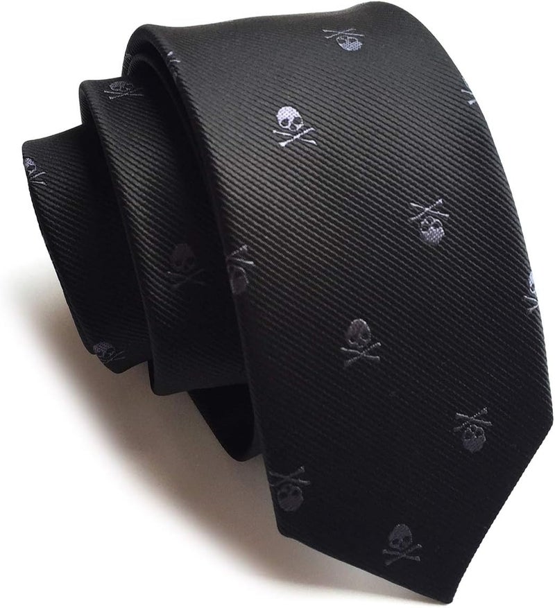 Elfeves Men's Skinny Novelty Ties Repp Skull Design Jacquard Woven Casual Halloween Necktie - Image 1