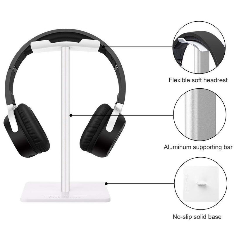 Link Dream Headphone Stand Headset Holder Gaming Headset Holder with Aluminum Supporting Bar Flexible Headrest Anti-Slip Earphone Stand for All Headphones, White - Image 2