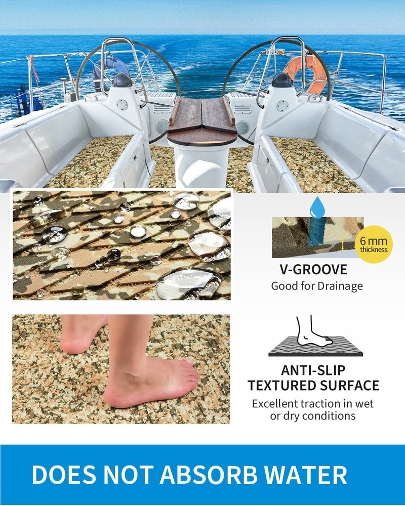 OCEANBROAD Self-Adhesive 48''x16'' Camouflage Boat Flooring Non-Slip EVA Foam Sheet Marine Grip Mat for Jon Boats Surfboard SUP Paddle Board Kayak Yacht, Camo Brown - Image 3
