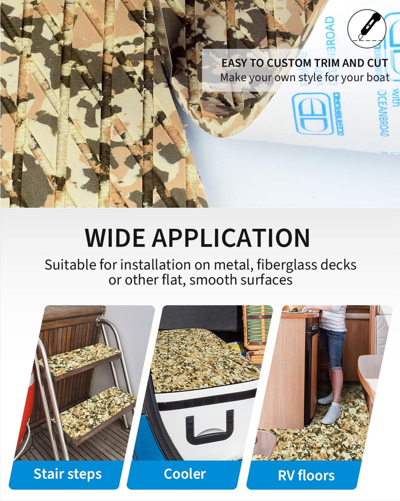 OCEANBROAD Self-Adhesive 48''x16'' Camouflage Boat Flooring Non-Slip EVA Foam Sheet Marine Grip Mat for Jon Boats Surfboard SUP Paddle Board Kayak Yacht, Camo Brown - Image 5