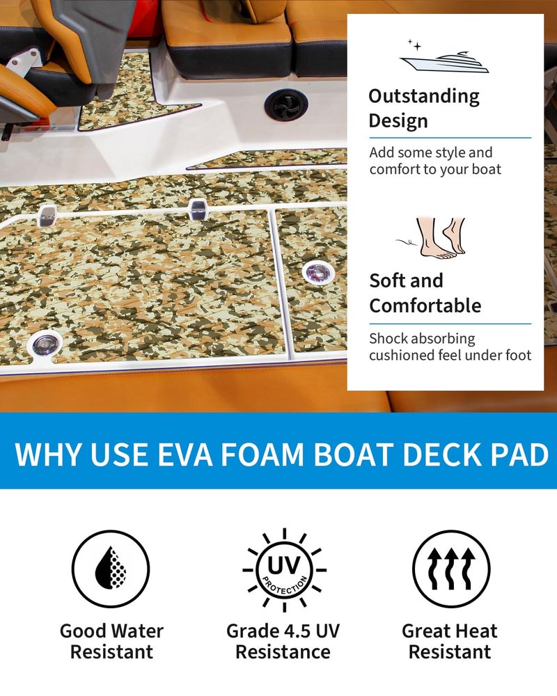 OCEANBROAD Self-Adhesive 48''x16'' Camouflage Boat Flooring Non-Slip EVA Foam Sheet Marine Grip Mat for Jon Boats Surfboard SUP Paddle Board Kayak Yacht, Camo Brown - Image 4