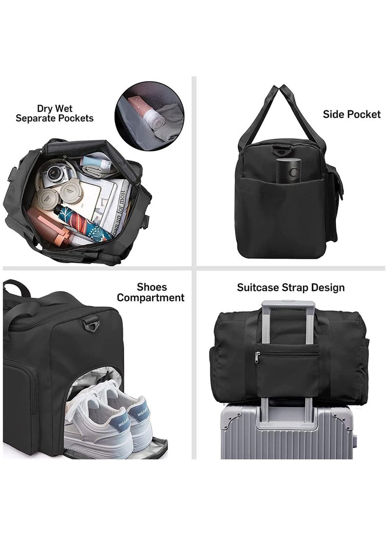 Arabest - Travel Duffel Bag with Shoes Compartment Sports Gym Bag with Dry Wet Separated Pocket for Men and Women, Overnight Bag Weekender Bag Training Handbag Yoga Bag (black) - Image 1