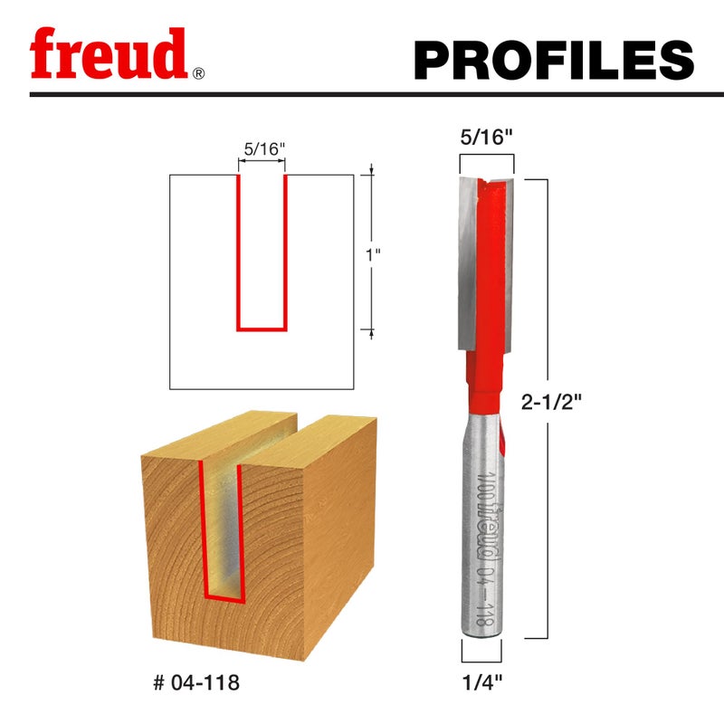 Freud 04-118: 5/16" (Dia.) Double Flute Straight Bit with 1/4" Shank - Image 2