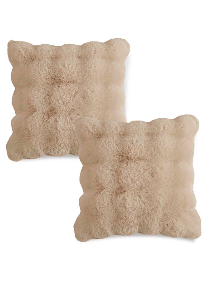HOKIPO HOKIPO Faux Rabbit Fur Cushion Cover, 18x18 inch (45x45 cm) Latte Brown (AR-5018)  - Image 1