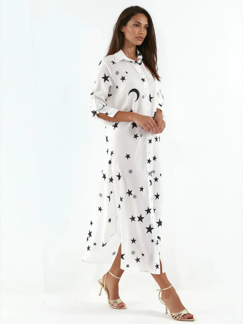 Jennyfer Text Print Maxi Shirt Dress