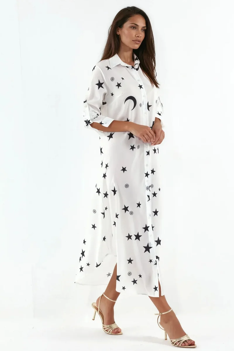 Jennyfer Text Print Maxi Shirt Dress