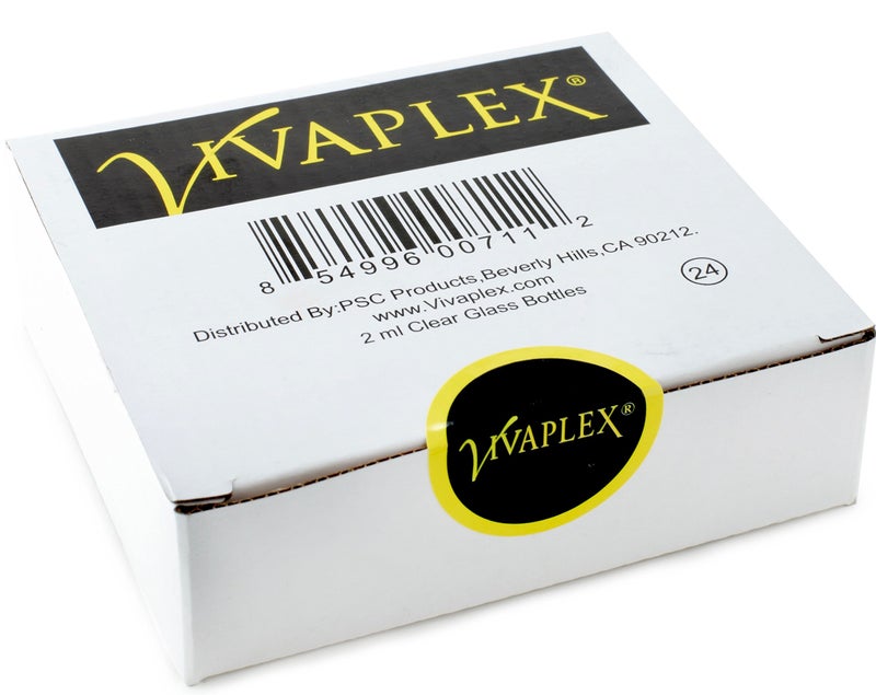 Vivaplex, 24, Clear, 2 ml (5/8 Dram) Glass Bottles, with Orifice Reducers and Black Caps - Image 1