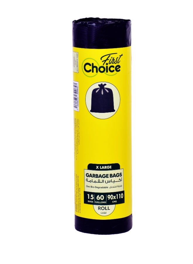 First Choice الخيار الأول، قابلة للتحلل، عبوة من 2، 60 جالون، 2x15 كيس قمامة، الحجم 90x110 سم، أكياس نفايات، بطانة سلة، أكياس نفايات للاستخدام الداخلي والخارجي، XL - Image 2
