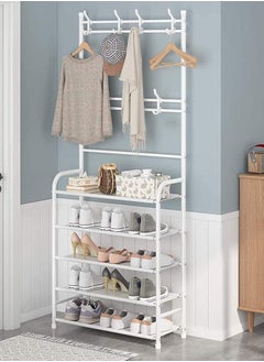 AIWANTO 5-Tier Stainless Steel Coat And Shoes Rack For Home White 80x25.5x169.5cm  - Image 1