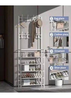 AIWANTO 5-Tier Stainless Steel Coat And Shoes Rack For Home White 80x25.5x169.5cm  - Image 4