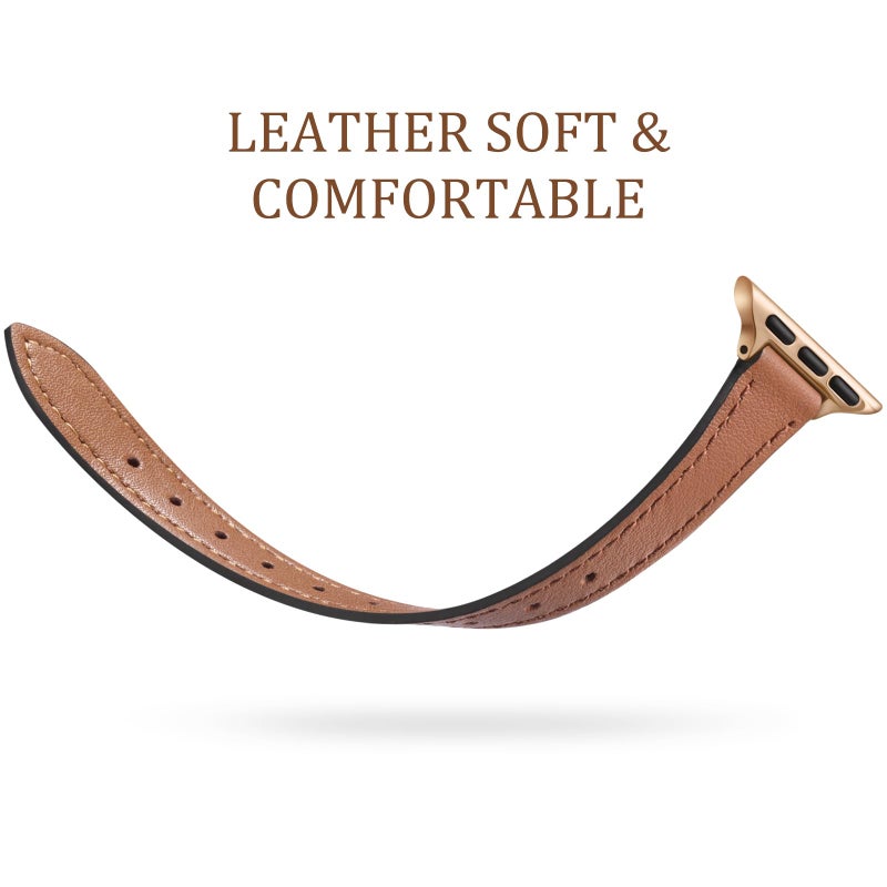 Charlam Slim Leather Band Compatible with Apple Watch Bands for Women 40mm 38mm 41mm 42mm 44mm 45mm 46mm, Top Grain Genuine Leather Strap Thin Wristband for iWatch Series 11 10 SE 9 8 7 6 5 4 3 2 1 - Image 3