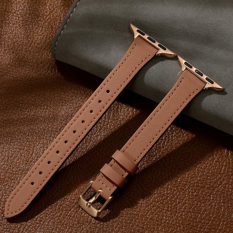 Charlam Slim Leather Band Compatible with Apple Watch Bands for Women 40mm 38mm 41mm 42mm 44mm 45mm 46mm, Top Grain Genuine Leather Strap Thin Wristband for iWatch Series 11 10 SE 9 8 7 6 5 4 3 2 1 - Image 5