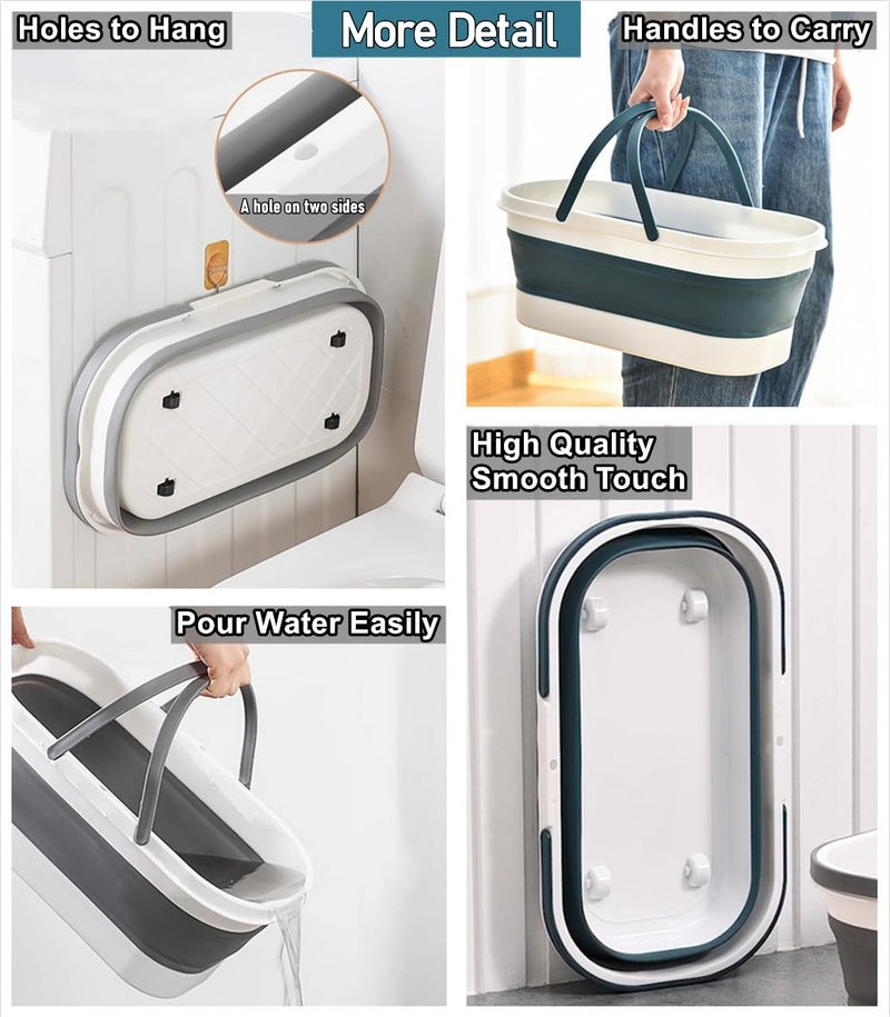 DoroSun Collapsible Mop Bucket Basin Tub with Handle and Wheels, 12L (3.2 Gallon) Foldable Small Plastic Container for Household Cleaning, Car Washing, Portable Basket Bin Tool for Storage Organizer, Grey - Image 4