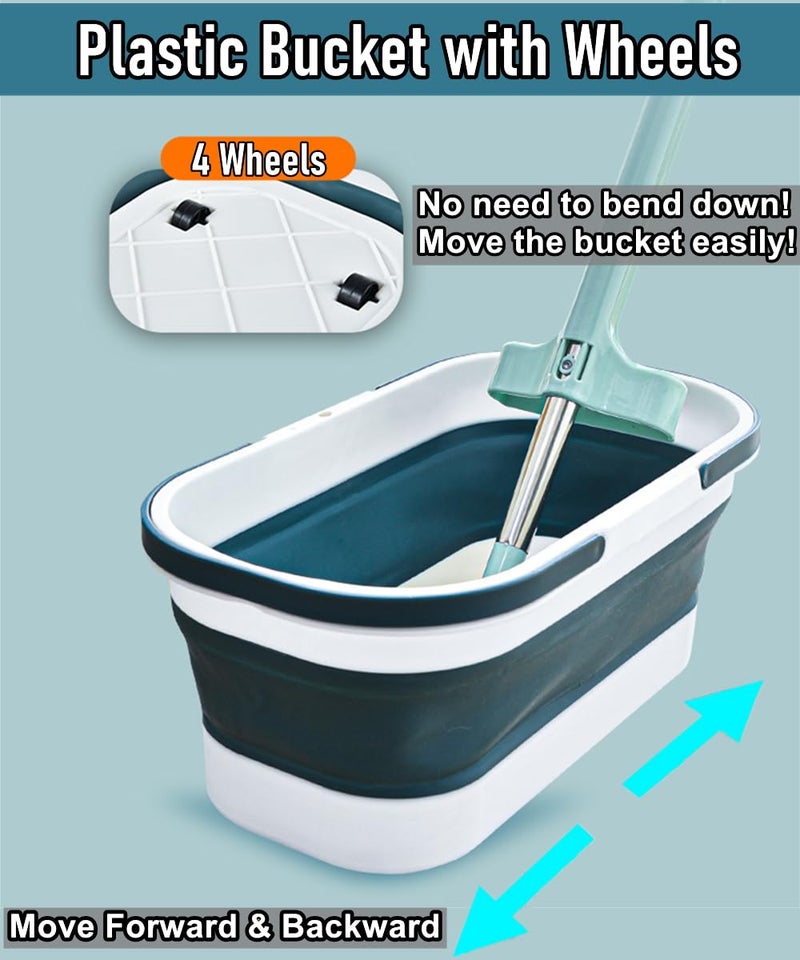 DoroSun Collapsible Mop Bucket Basin Tub with Handle and Wheels, 12L (3.2 Gallon) Foldable Small Plastic Container for Household Cleaning, Car Washing, Portable Basket Bin Tool for Storage Organizer, Grey - Image 2