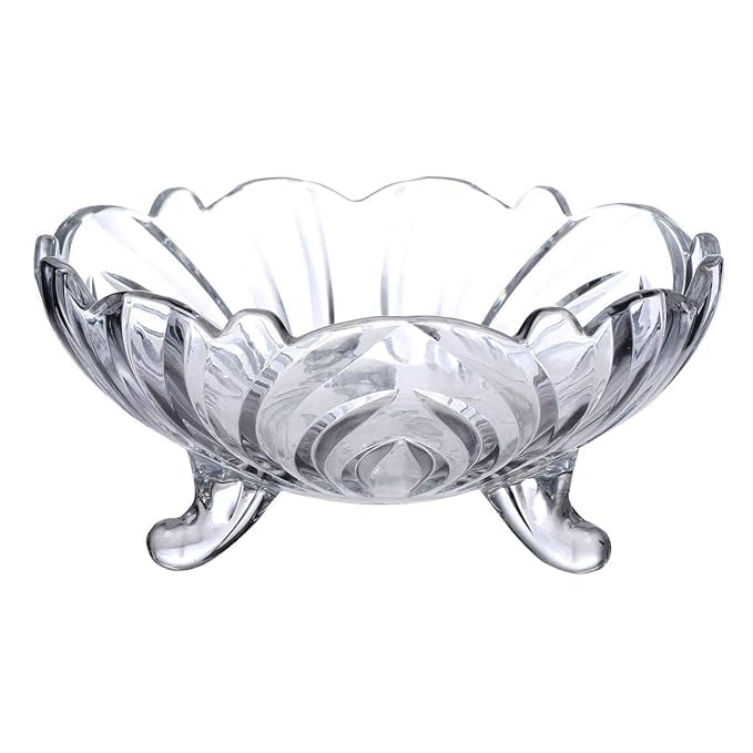 ONTRIP Crystal Touch Beautiful Designer 3 Leg Fruit Glass Bowl for Dining Table Transparent 9 inch Glass Fruit Bowl Used for Multipurpose - Image 1