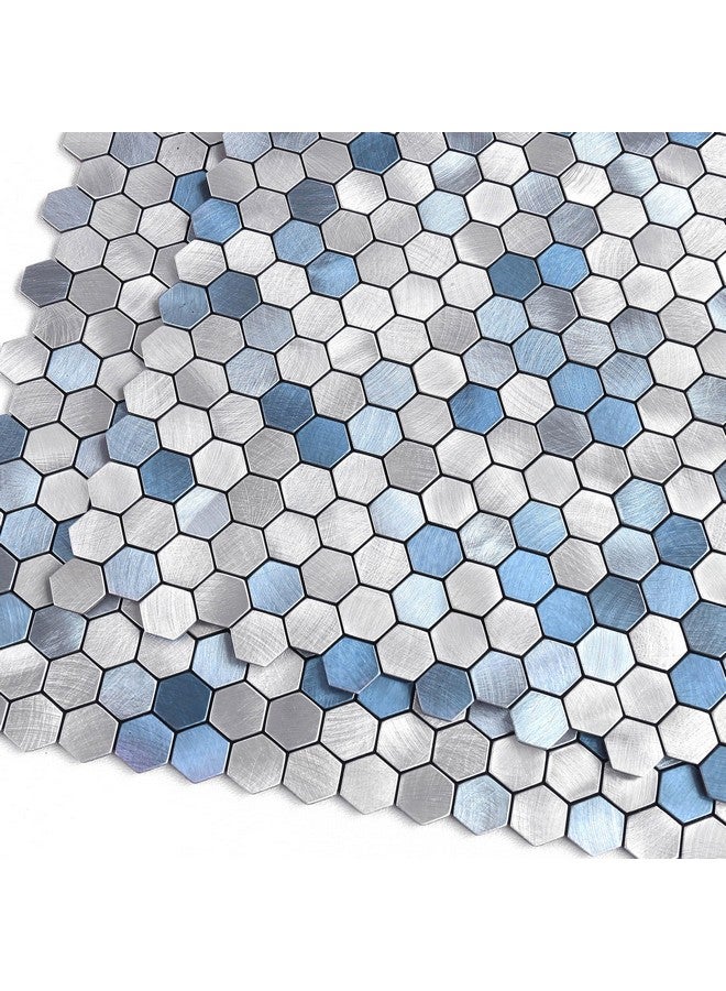 Benice BeNice Peel and Stick Backsplash Kitchen Tiles,Stick on Backsplash Peel and Stick Mosaic Tiles Penny Hexagon Backsplash Small Tiles Metal Backsplash(10PCS,Blue)  - Image 1