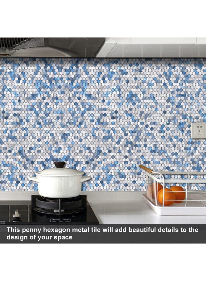 Benice BeNice Peel and Stick Backsplash Kitchen Tiles,Stick on Backsplash Peel and Stick Mosaic Tiles Penny Hexagon Backsplash Small Tiles Metal Backsplash(10PCS,Blue)  - Image 4