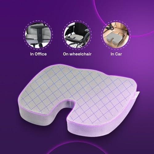 Wakefit Orthopedic Coccyx Cushion | Memory Foam Support for Lower Back, Tailbone & Sciatica Relief | Chair & Car Use | Ergonomic Design | Supports 60kg+ Weight - Grey - Image 4