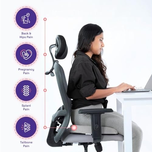 Wakefit Orthopedic Coccyx Cushion | Memory Foam Support for Lower Back, Tailbone & Sciatica Relief | Chair & Car Use | Ergonomic Design | Supports 60kg+ Weight - Grey - Image 3