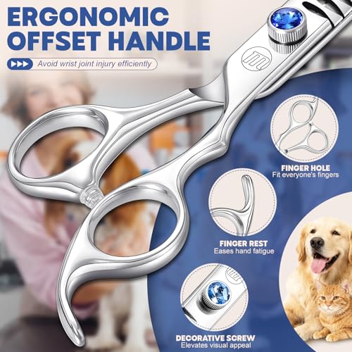 Moontay Professional Dog Grooming Straight, Curved, Thinning/Blending/Chunking Scissors Kit, JP-440C Stainless Steel Pet Cat Hair Cutting/Trimming Shears, Silver - Image 4