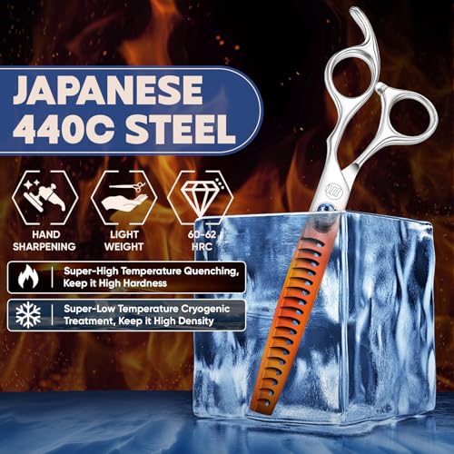 Moontay Professional Dog Grooming Straight, Curved, Thinning/Blending/Chunking Scissors Kit, JP-440C Stainless Steel Pet Cat Hair Cutting/Trimming Shears, Silver - Image 3