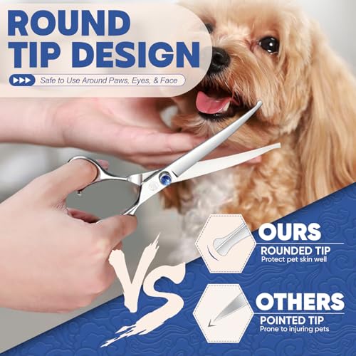 Moontay Professional Dog Grooming Straight, Curved, Thinning/Blending/Chunking Scissors Kit, JP-440C Stainless Steel Pet Cat Hair Cutting/Trimming Shears, Silver - Image 2