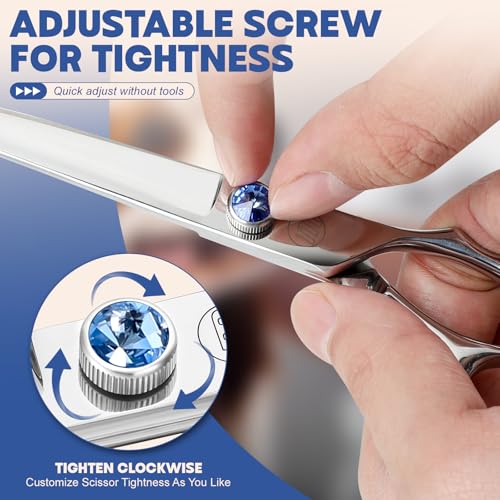 Moontay Professional Dog Grooming Straight, Curved, Thinning/Blending/Chunking Scissors Kit, JP-440C Stainless Steel Pet Cat Hair Cutting/Trimming Shears, Silver - Image 5
