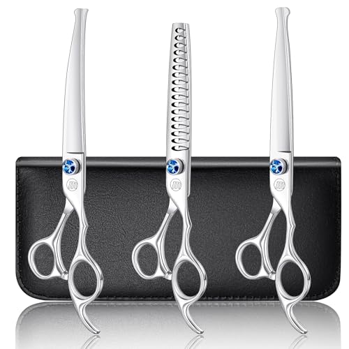 Moontay Professional Dog Grooming Straight, Curved, Thinning/Blending/Chunking Scissors Kit, JP-440C Stainless Steel Pet Cat Hair Cutting/Trimming Shears, Silver - Image 1